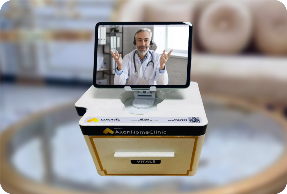 24×7 Access to Doctors from Home - AxonHomeClinic feature showing Instant video consultations with the Axoncare Network of doctors, anytime—day or...
